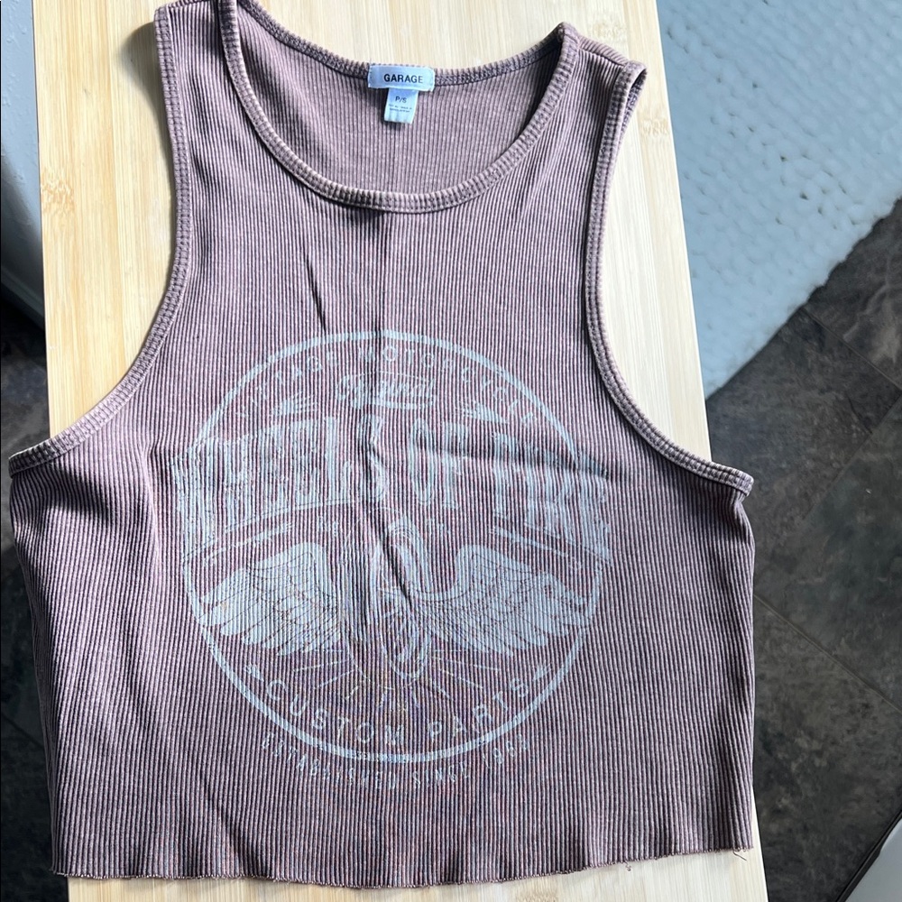 Garage Brown Graphic Ribbed Crop Top